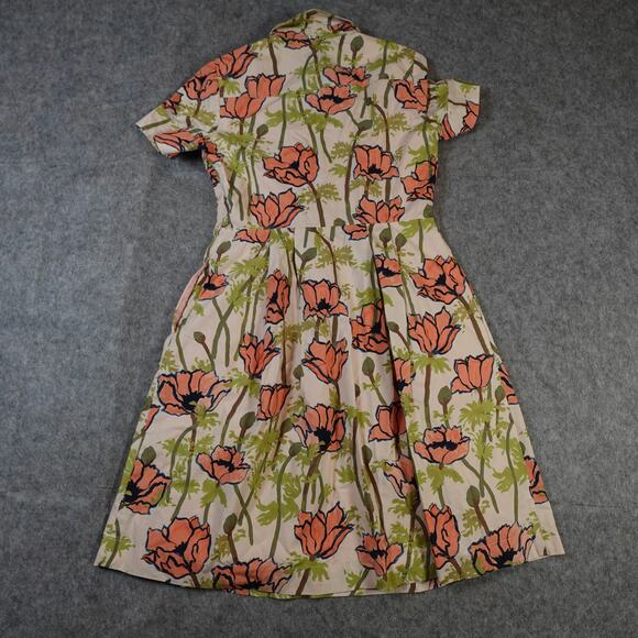 Tory Burch Dress Womens 4 Derrick Poplin Shirt Dress Pink Poppies Bloom Floral - Picture 8 of 12